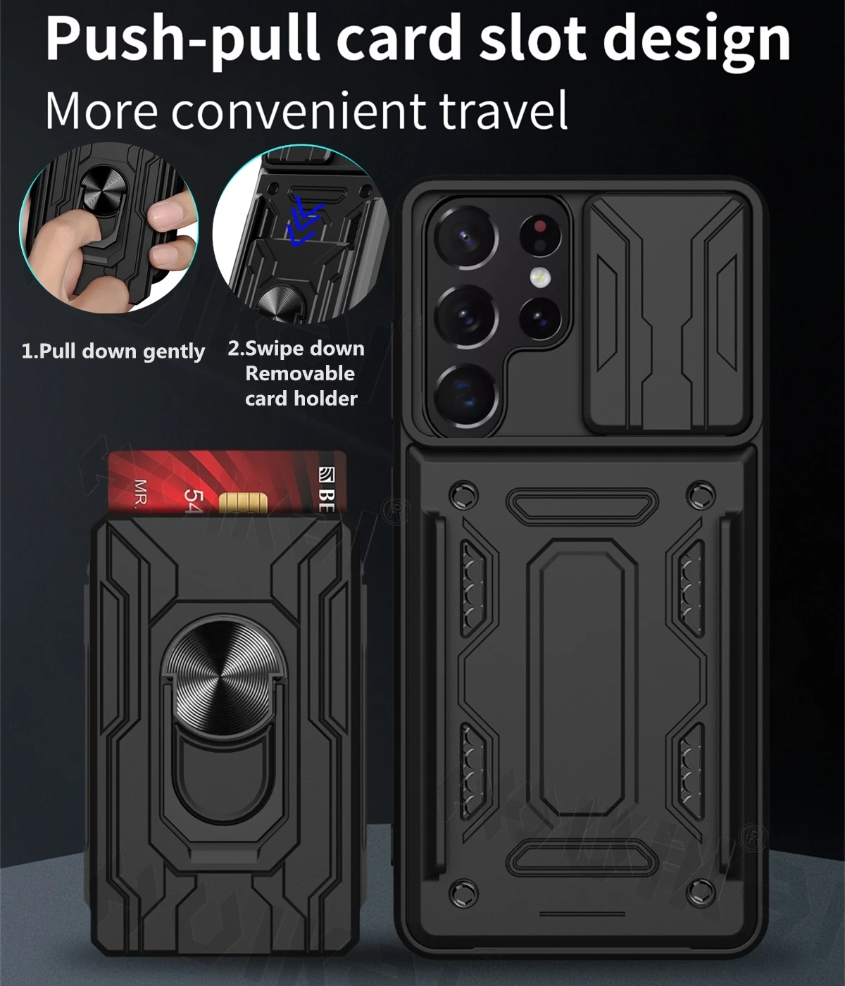 detachable card holder phone case for samsung galaxy s22 ultra s21 fe s21 s20 note 20 ultra a13 a32 a73 a52 72 slide camera lens free global shipping