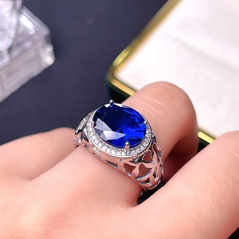 Luxury Man Ring Muscular Character Natural Sapphire Big Size Gemstone Real 925 silver Fine Jewelry Birthday Party Gift