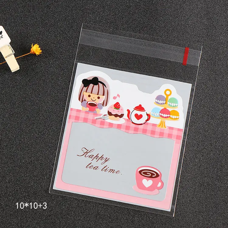 Happy Tea LBSISI Life 100 шт 10*10+ 3 см мешки для печенья, конфет для дома Рождество свадебное украшение самоклеящаяся пластиковая упаковка для пищевых продуктов полипропиленовый подарочный пакет - Цвет: Happy Tea