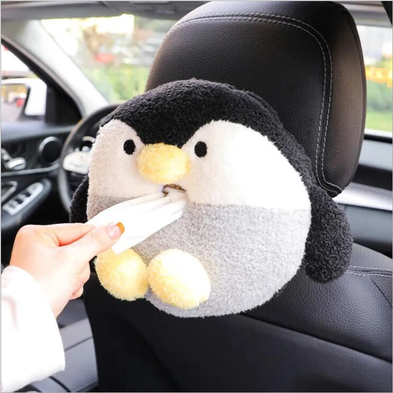 

New Arrival Car Tissue Box Creative Armrest Box Car Paper Bag Hanging Type Plush Chick Frog Penguin Seat Back Car Tissue Bag