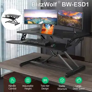 Blitzwolf adjustable lifting laptop table folding curved design two-tiers pneumatic lifting table stand desk with anti-slip pad 1 Item image