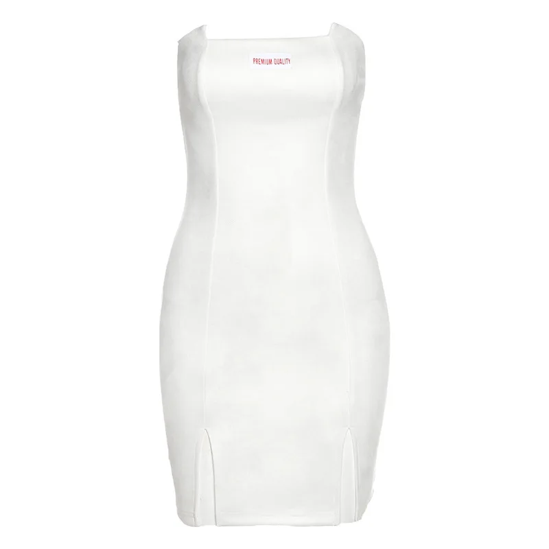 

European and American Fashion Women's New Style One-line Neck Tube Top Slim Fit Bag Hip Hem Slit Split All-match Dress