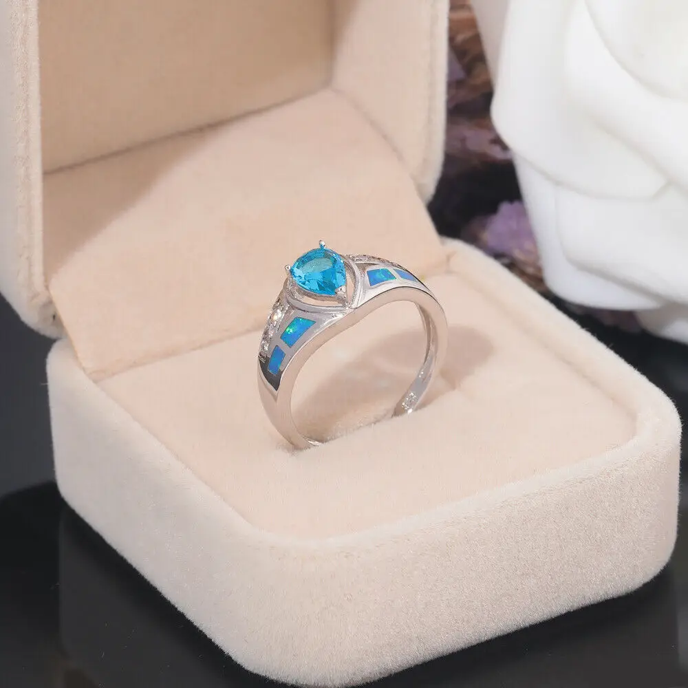 CiNily Ocean Синий огненный опал широкие кольца с камнем посеребренные Роскошные