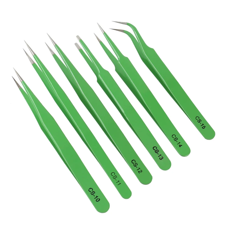 6 шт./компл. зеленый высокопрочный точный ESD антимагнитный нержавеющий Пинцет