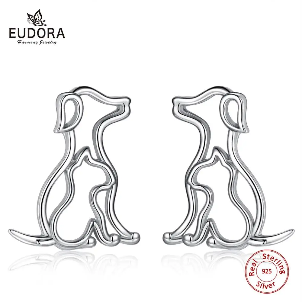 Серьги пусеты Eudora 100% 925 пробы серебряные ЛОЯЛЬНЫЕ для женщин в виде животных