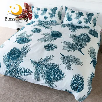 BlessLiving Pine Cones Bedding Set Queen Green Natural Bedspread Pinecone Duvet Cover Leaf Leaves Bed Linen Fresh Home Textiles 1