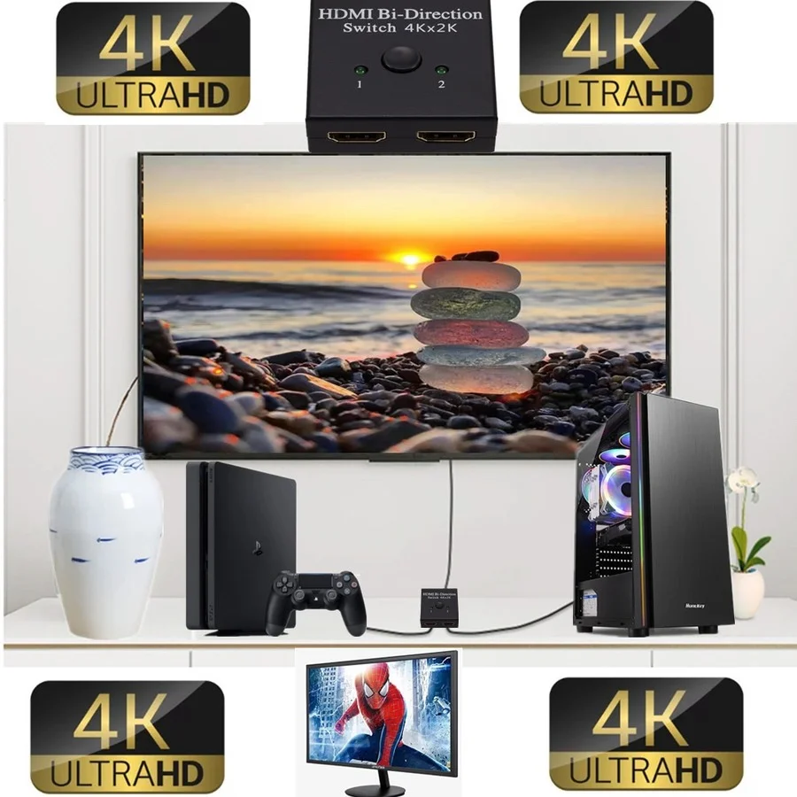 HDMI-совместимый сплиттер 4K переключатель KVM двунаправленный 1x 2/2x1 коммутатор 2 в 1