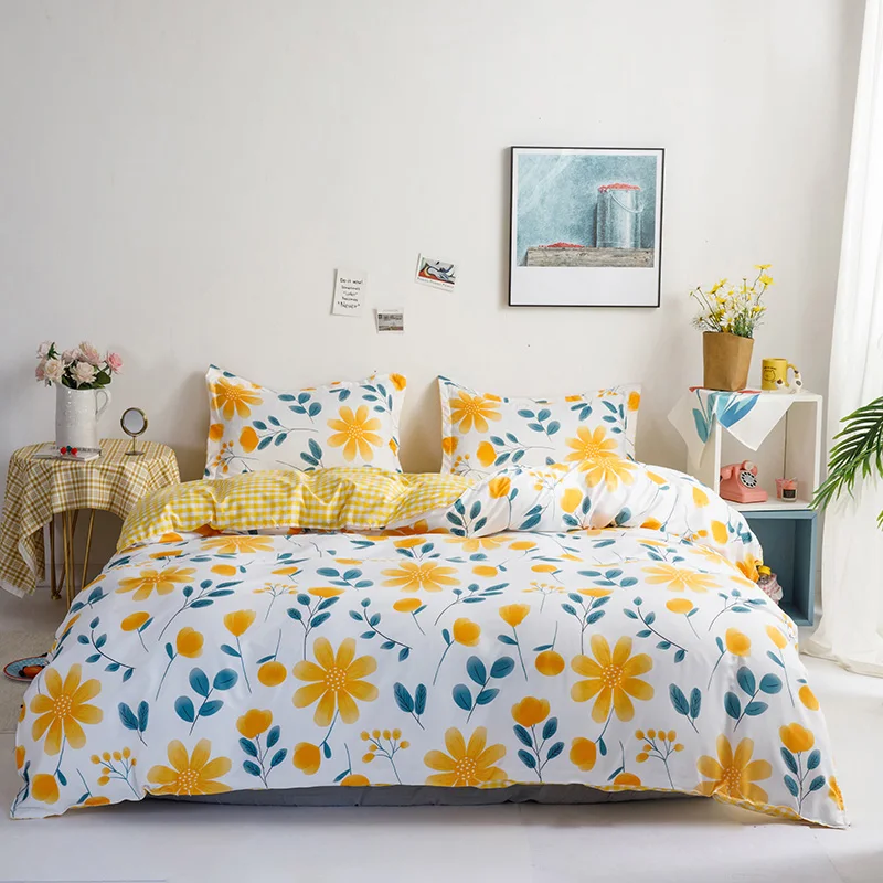 

New Four Season Bedding Set Cotton&Polyester Duvet Cover+Bed Linen+Pillowcase Heart Grid Print Bedclothes Twin King Home Textile