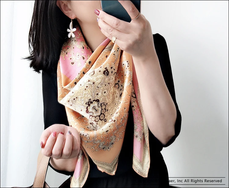 

Шарф с принтом Пейсли 110*110, шелковые шали тутового шелкопряда, ручная работа, сатиновые женские большие шарфы тутового шелкопряда