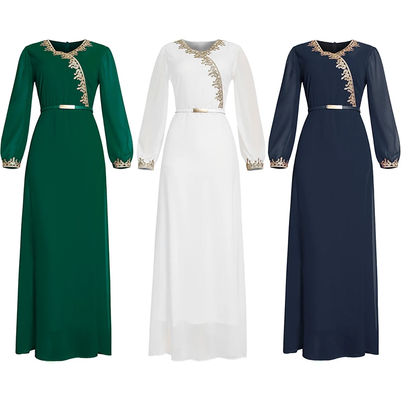 BUSHRA Moroccan Turkish Kimono Elegant Waist Women Dresses Muslim Abayas Embroidery Dashiki Chiffon Robe Kaftan Dress 2022 New