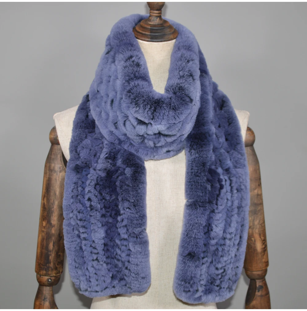 Winter Long Style Women Real Rex Rabbit Fur Scarf Rex Rabbit Fur Warm Soft Ring Scarfs High Quality Knit Rabbit Fur Scarves