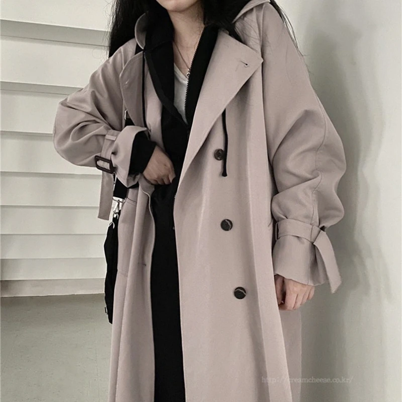 

Women's Autumn Coat Solid Women's Trench Coat Loose Casual Women's Long Trench Coat Sashes Button Women's Windbreaker 2021