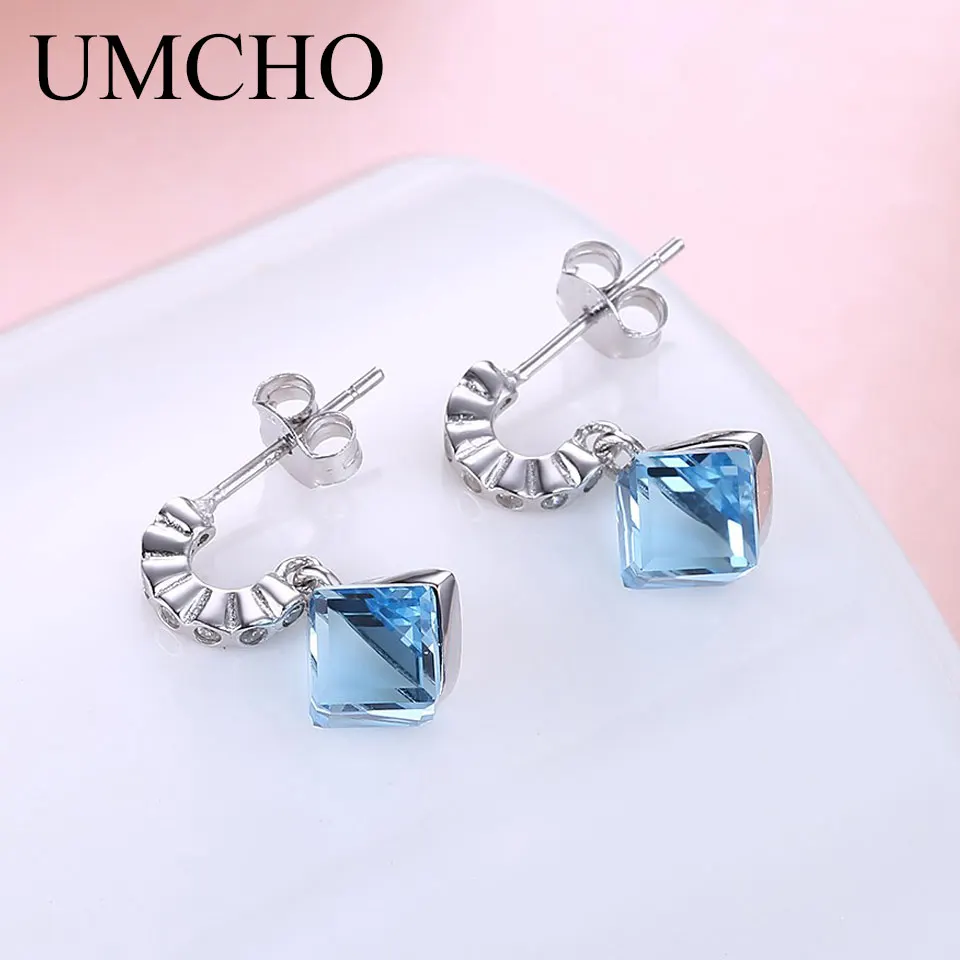 UMCHO синяя стрекоза с блестками серьги гвоздики Настоящее серебро 925 пробы