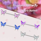 1 пара хирургические Сталь Bufferfly Ювелирное Украшение для пирсинга соска 14GSexy блеск ниппель кольцо набор розового цвета с украшением в виде кристаллов ниппель штангой для пирсинга