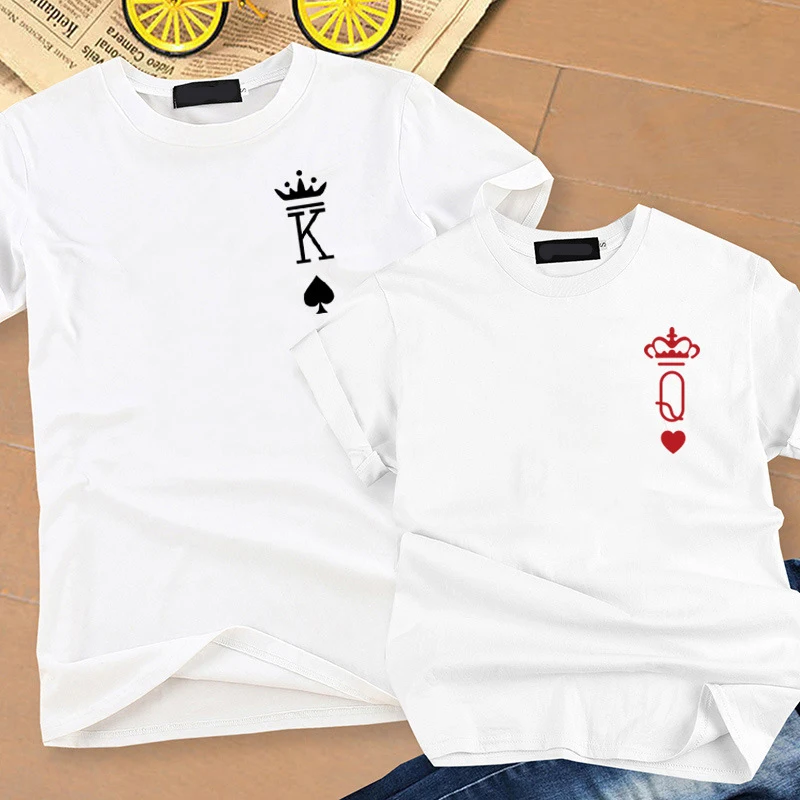 Покерный принт короткий рукав Повседневная парная футболка модный новый стиль