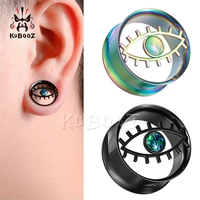 kubooz new trendy fashion stainless steel eye opal ear plugs tunnels expanders body piercing jewelry earring gauges stretchers