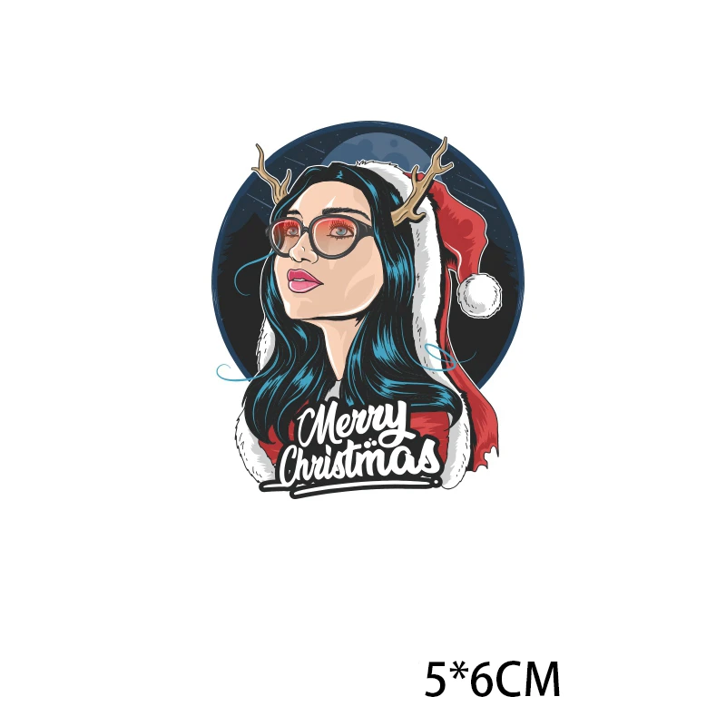 

happy new year Christmas girl Patch For Clothing Iron-On Transfers For T-Shirt DIY Washable Sticker Patch Heat Transfer Sticker