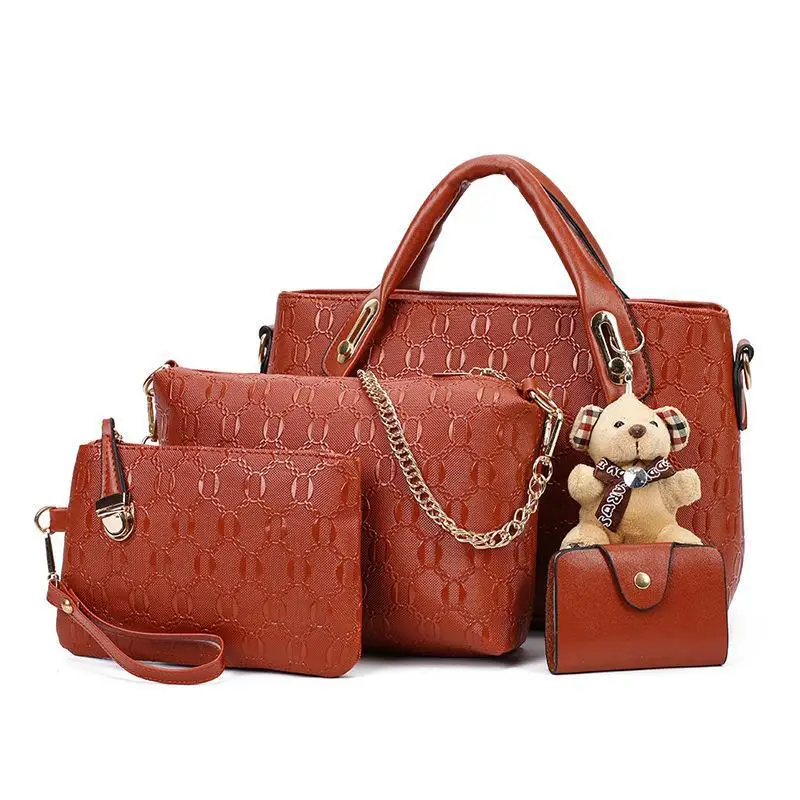 

2021 Fashion 4pcs/Set Messenger Bag Leather Luxury Brand Designer Bags For Women Shoulder Little Bear Tote Purse And Handbags