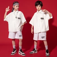 kid cool kpop hip hop clothing white oversized shirt top short sleeve streetwear shorts for girl boy dance jazz costume clothes