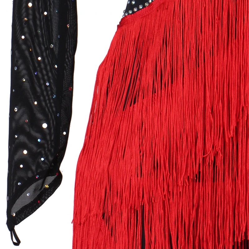 Latin Dance Competition Dancing Dresses Dress Fringe Women Girls Salsa Customize D1026 Mesh Sleeve Dropship CACARE |