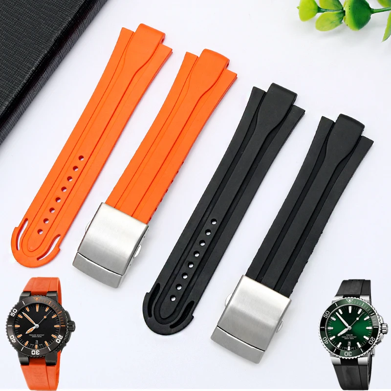 High Quality 24mm*12mm  lug end rubber Waterproof watchband for men's Oris wristband silicone band stainless steel folding clasp