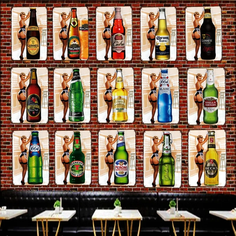 

Wine Bottle Beer Sexy Girl Retro Metal Signs Tin Painting Wall Pub Restaurant kitchen Home Bar Art Decor Shabby Chic Iron Poster