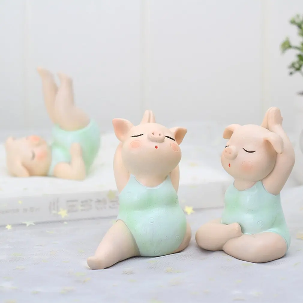 1PC Yoga pig portraits doll Family Animal Model Figurine Home Decor Miniature Garden Decoration Dolls Kids Toy Resin Craft | Дом и сад