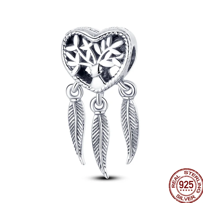 

Genuine 925 Sterling Silver Tree Of Iife Feathers Charms Fit Original pandora Bracelet&Bangle For Women Birthday Fashion Jewelr