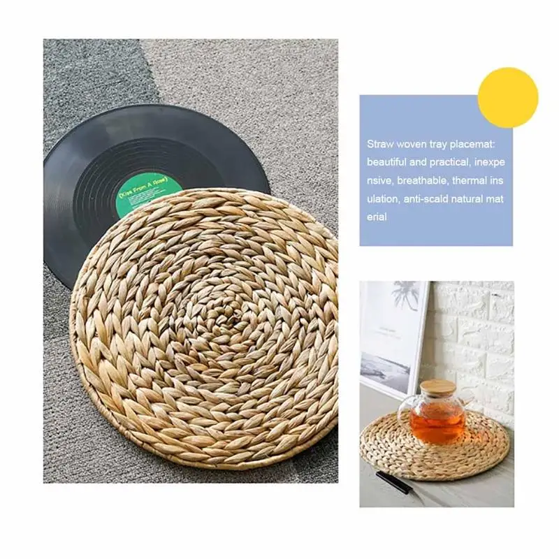 

2Pcs Round Rattan Placemats Natural Straw Woven Dining Table Mats Heat Insulation Pot Holder Cup Coasters Kitchen Accessories