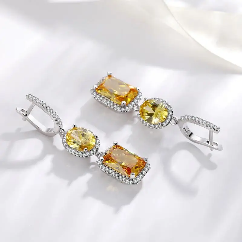 

Silver 925 Jewelry Diamond Earring for Women Topaz Bizuteria Gemstone oorbellen aretes de Jewelry Drop Garnet Earring Orecchini