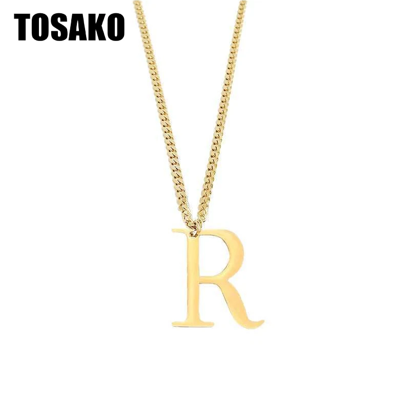 

TOSAKO Stainless Steel Pendants Titanium Gold Color Pendants Letter "R" Sweater Chain Hip Hop Jewelry