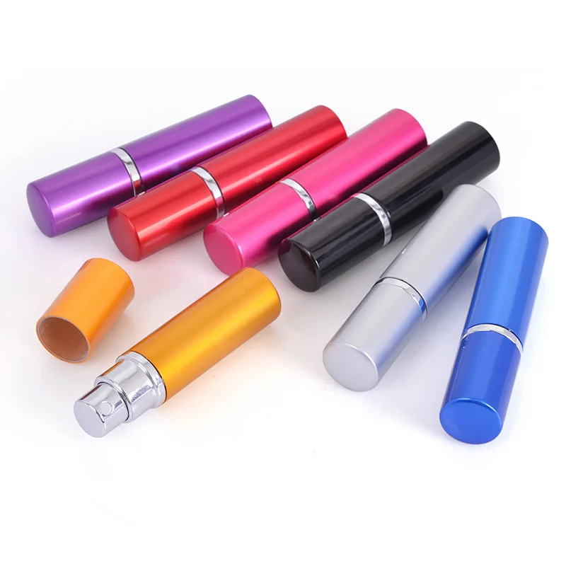 

MUB - 5pcs 5ml/10ml Portable Mini Aluminum Pump Sprayer Bottles Refillable Perfume Atomizer Empty Cosmetic Containers For Travel