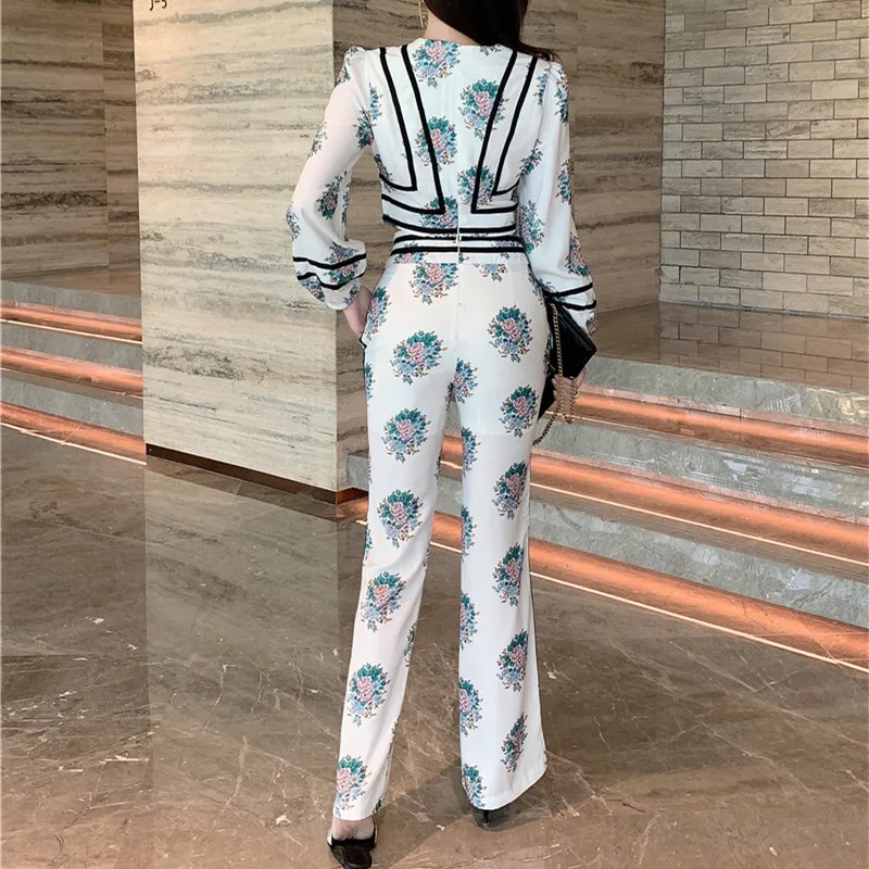 Подиумный дизайнерский Женский цветочный принт v-образный вырез планки с