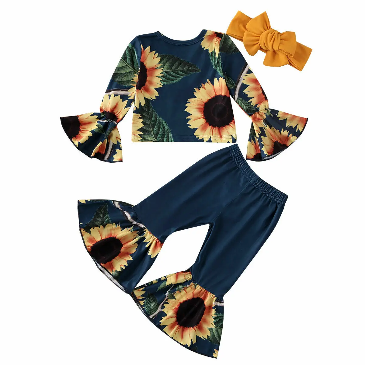 

Autumn & Winter Kids Baby Girl Sunflower print Tops+Ruffle Pants Leggings 3Pcs Outfit Clothes 1-5Y