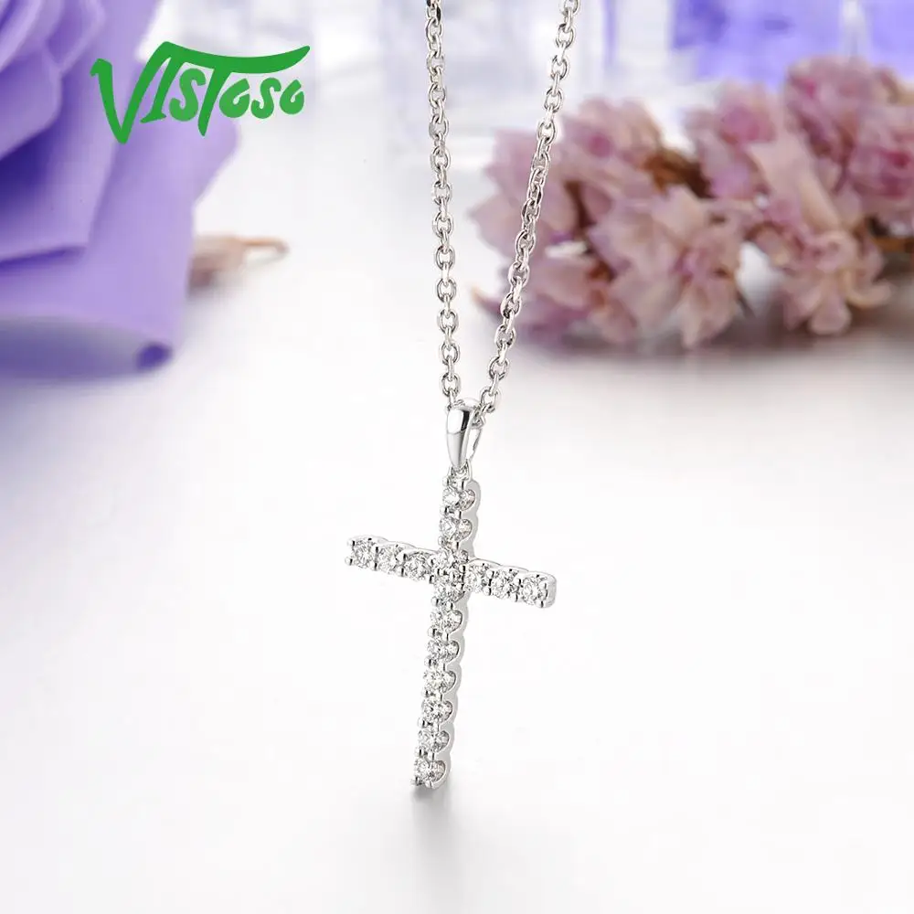 Женский классический кулон с бриллиантами VISTOSO из белого золота 14 к 585 пробы