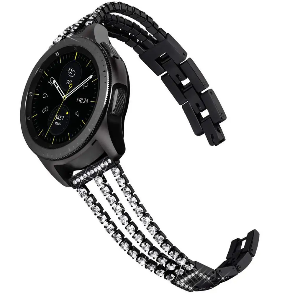 Black Роскошный Алмазный браслет из нержавеющей стали для samsung gear Sport/Galaxy Watch 42 мм/Active 2 ремешка 20 мм металлический браслет - Цвет ремешка: Black