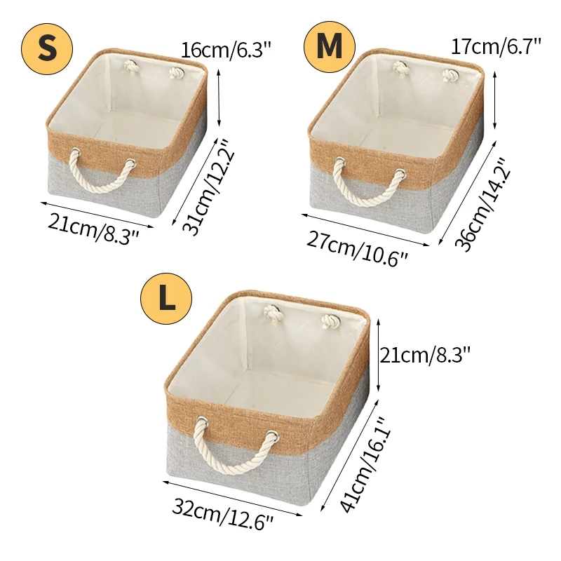 

Dirty Clothes Storage Baskets Flax Storage Baskets Desktop Cosmetic Organize Box Rope Handle Organize Box Durable Solid Color