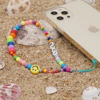 2021 trend colorful acrylic bead mobile phone chain cellphone strap anti lost lanyard for women hanging cord summer jewelry gift