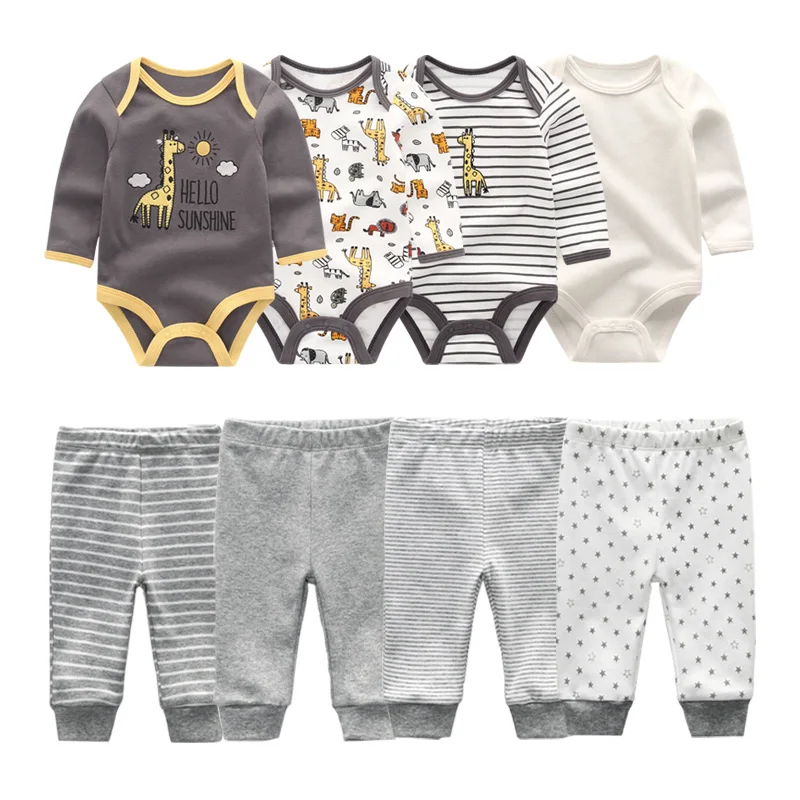 Sonbahar bebek kız kıyafetleri pamuk 6/8 adet yeni doğan bebek setleri Bodysuits pantolon erkek bebek giysileri kışlık giyim setleri Roupas de bebe