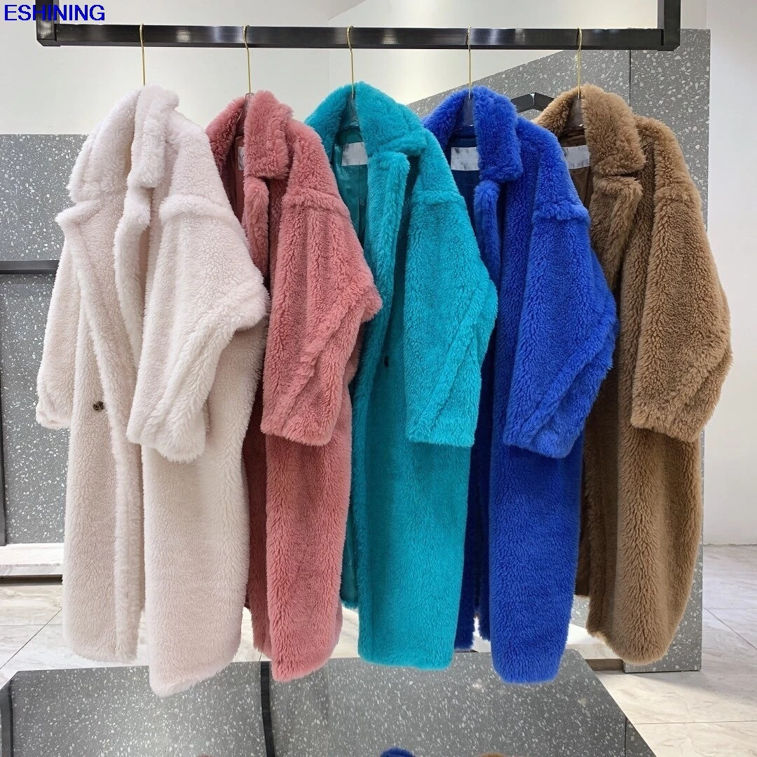

2021New Fashion Teddy Bear Big Fur Fur Integrated 80%Real wool Fur Coat Female Profile Thickened Camel Alpaca