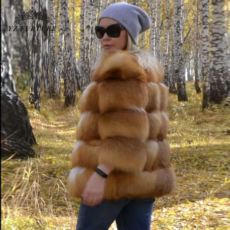 Женское пальто из натурального Лисьего меха короткая теплая зимняя куртка