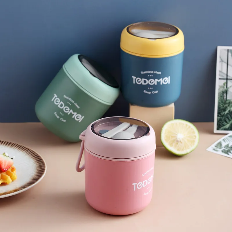 

Student portable Japanese soup cup with lid and spoon Office worker breakfast cup Cereal milk cup cute water bottle coffee mug