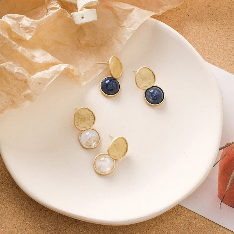 Мрамор серьги гвоздики с рисунком в стиле ретро Стиль маленькие круглые сережки