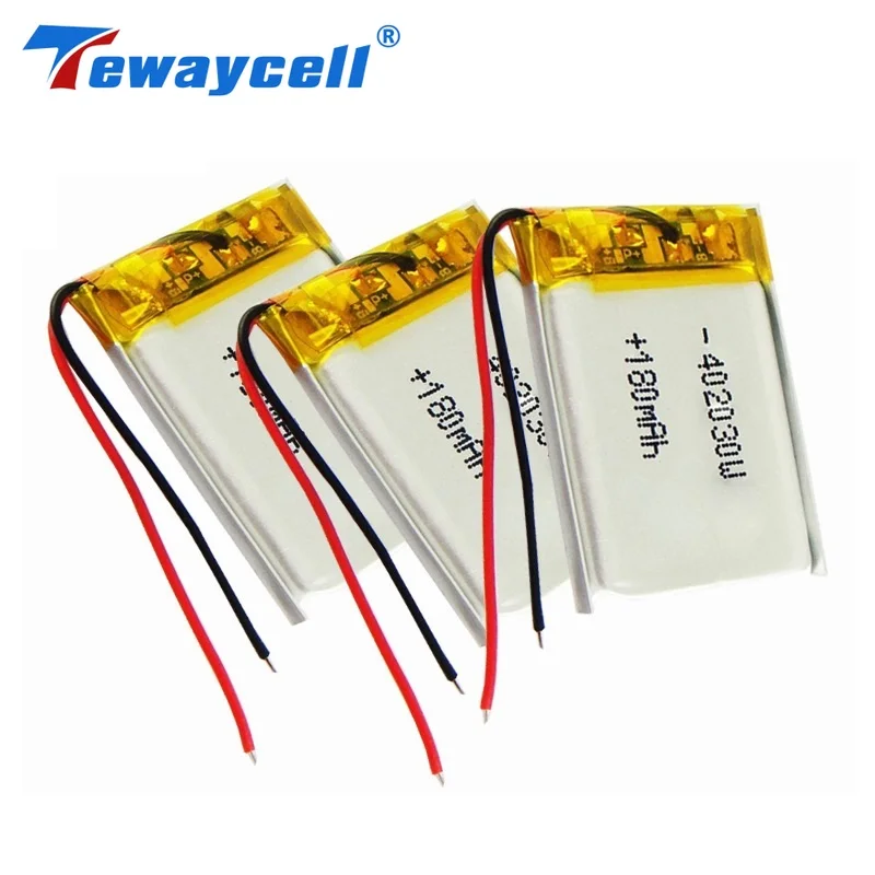 

Tewaycell 5pcs/Lot Rechargeable 3.7v 402030 180mAh Li-polymer Battery Bluetooth Headset Lithium Batteries