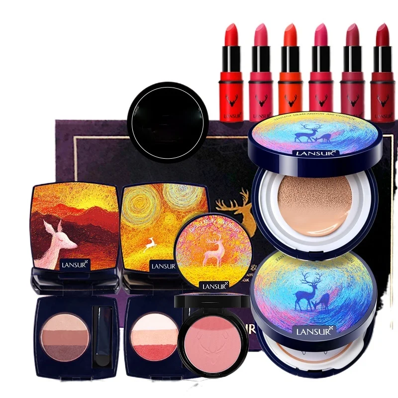 

CY LANSUR Makeup Set Concealer and Moisturizer Long-Lasting Matte Lipstick Eyeshadow Blusher Plate Full Set