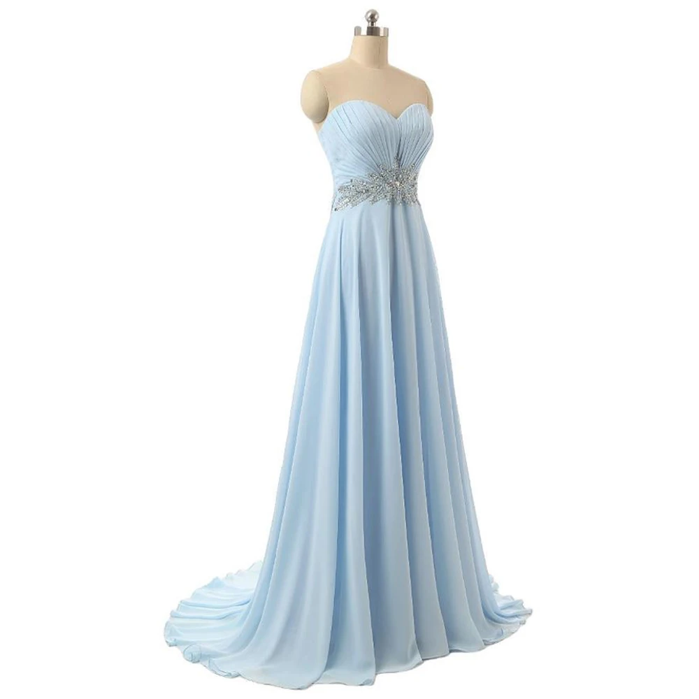 

Sky blue bridesmaid dresses chiffon crystal sweetheart Backless vestido de fiesta de boda long robe demoiselle d honneur femme