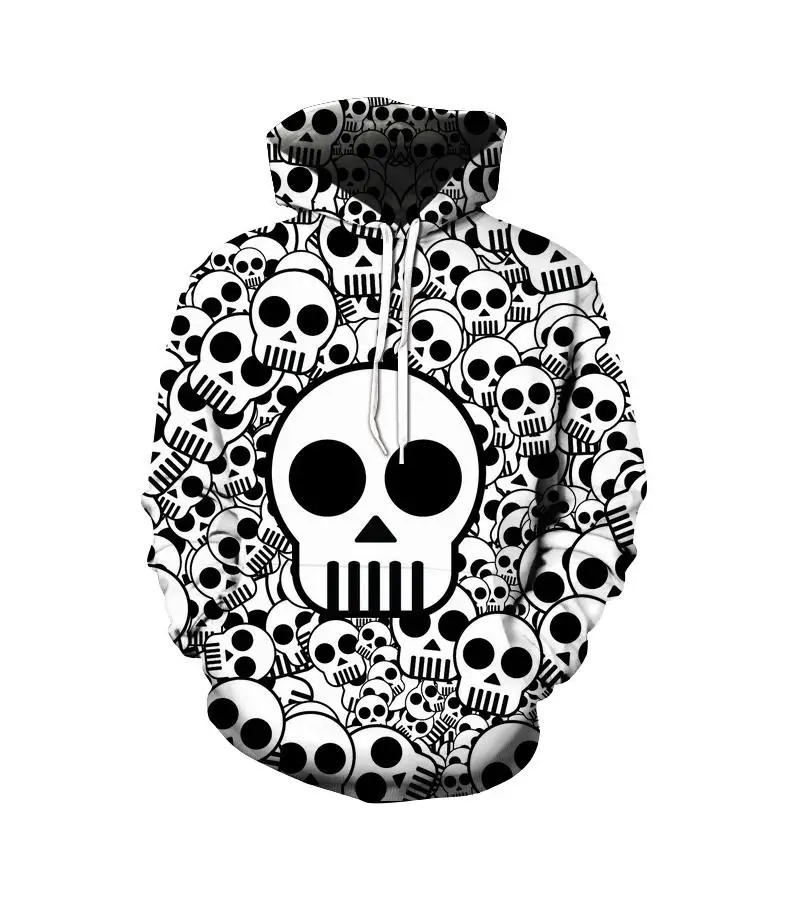 Толстовка с капюшоном объемным принтом череп ужасов забавные мужские и женские