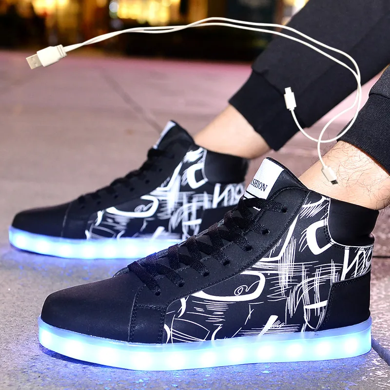 

Size 35-44 Kids Led Usb Charging Glowing Sneakers Children Hook Loop Fashion Luminous Shoes for Girls Boys Sneakers with Light