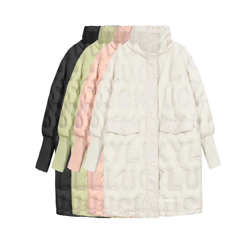 

2021 Long Down Puffer Jackets Fashion Women Winter Light White Duck Down Coats Female Warm Casual Oversize Letter Outwears Tops