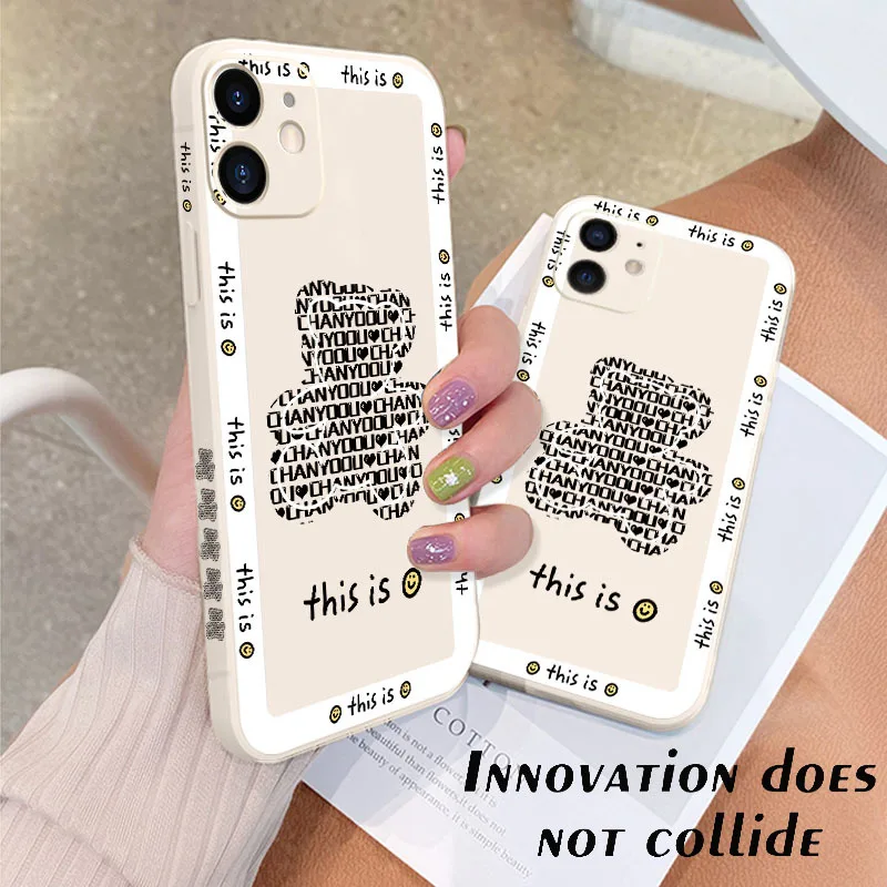 

For iPhone 7 8 Plus Case Side printing bear letter Cover For iPhone 13 11 12 Pro SE2 X XR XS Max Cute Silicone Soft Protect Case